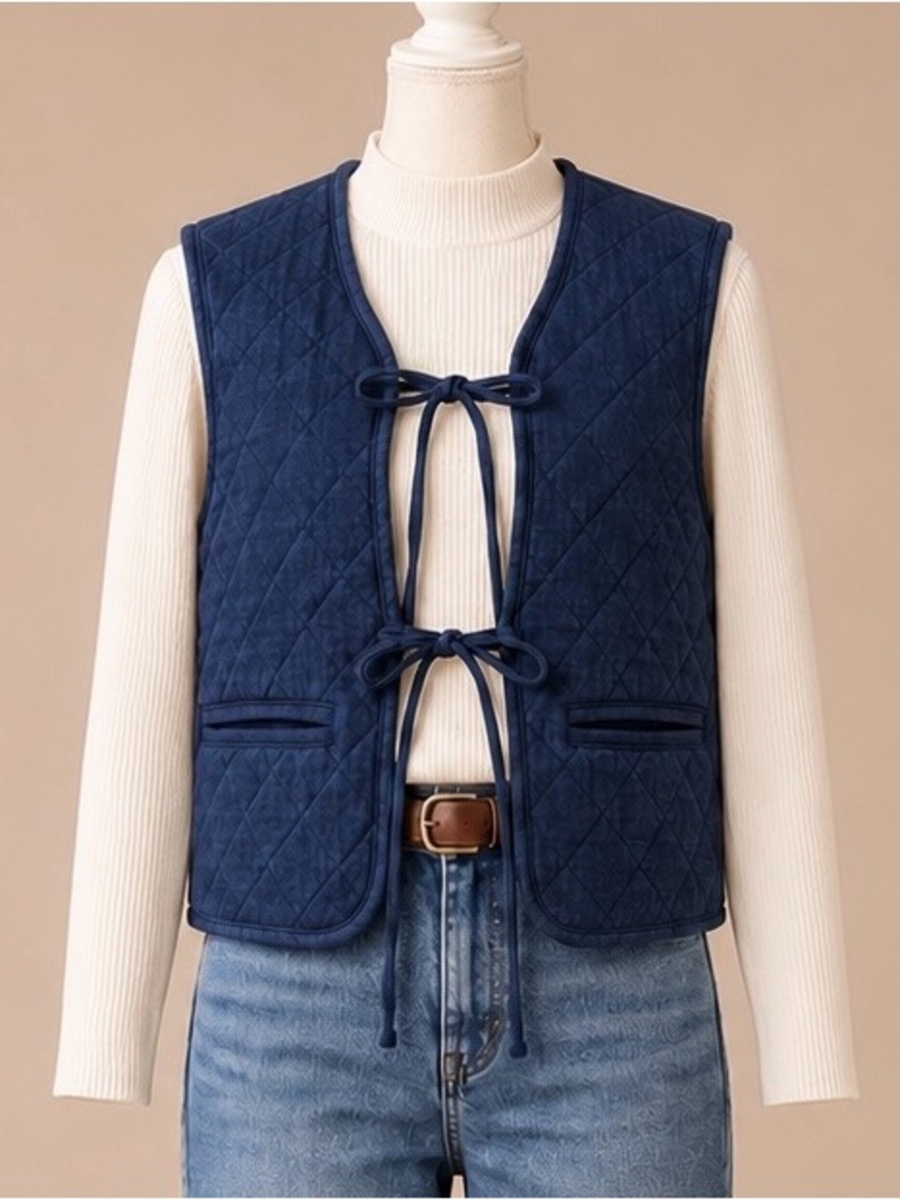 American Eagle NWT Indigo Blue Quilted Tie-Front Vest S